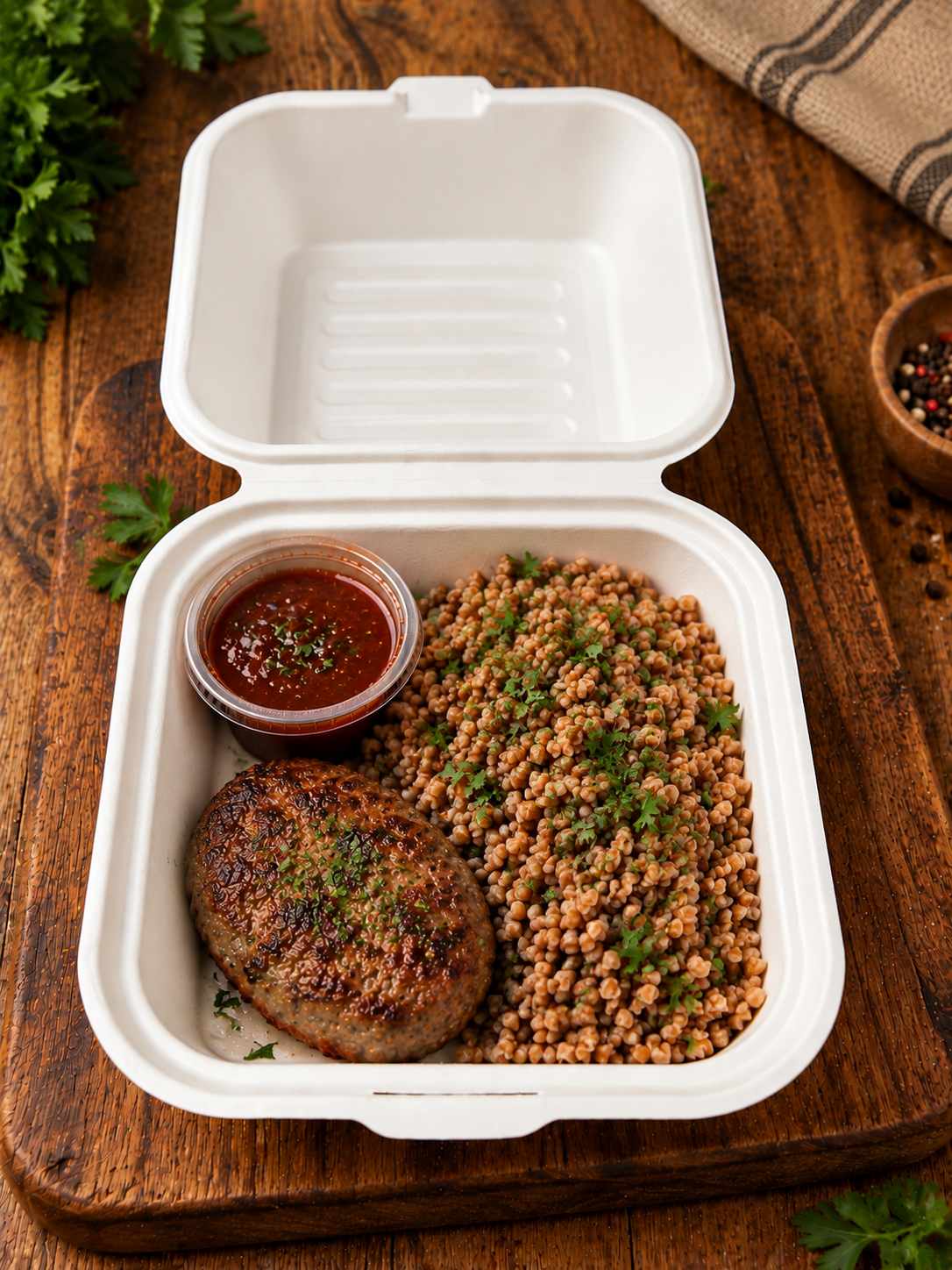 Beef cutlet with buckwheat