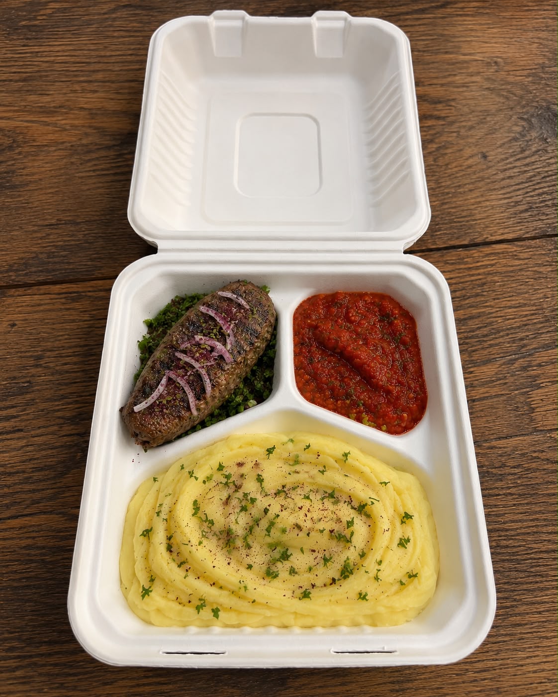 Kebab with tomato sauce and puree